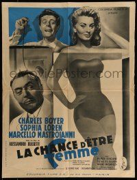 7t442 WHAT A WOMAN French 24x32 '56 Alessandro Blasetti's, sexy Sophia Loren, Mastroianni