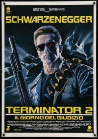 7t262 TERMINATOR 2 Italian 1sh '91 different art of cyborg Arnold Schwarzenegger by Casaro!