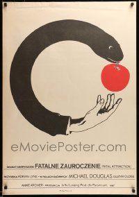 7t854 FATAL ATTRACTION Polish 27x38 '88 different surreal art of snake & apple by Maciej Kalkus!