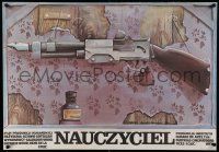 7t888 TEACHER Polish 26x38 '77 signed by artist Marek Ploza-Dolinski, art of rifle hanging on wall!