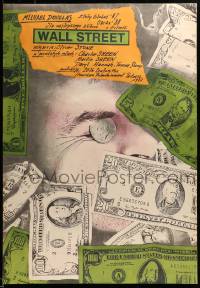 7t893 WALL STREET Polish 27x38 '88 Oliver Stone, artwork of man buried in money by Pagowski!