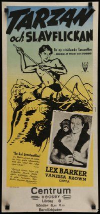 7t198 TARZAN & THE SLAVE GIRL Swedish stolpe '50 different art of Barker w/animals & sexy women!