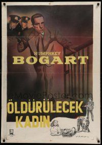 7t317 ENFORCER Turkish '51 art of Humphrey Bogart climbing stairs with gun in hand!