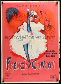 7t934 FRENCH CANCAN Yugoslavian 20x28 '57 Jean Renoir, art of sexy Moulin Rouge showgirl dancing!