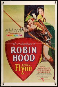 7w518 ADVENTURES OF ROBIN HOOD 1sh R76 Flynn as Robin Hood, De Havilland, Rodriguez art!