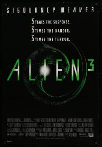 7w523 ALIEN 3 DS 1sh '92 Sigourney Weaver, 3 times the danger, 3 times the terror!