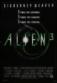 7w522 ALIEN 3 1sh '92 Sigourney Weaver, 3 times the danger, 3 times the terror!