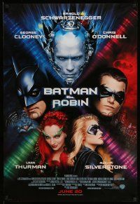 7w551 BATMAN & ROBIN advance 1sh '97 Clooney, O'Donnell, Schwarzenegger, Thurman, cast images!