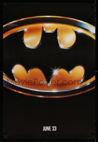 7w553 BATMAN teaser 1sh '89 directed by Tim Burton, cool image of Bat logo, matte finish!