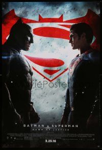 7w555 BATMAN V SUPERMAN advance DS 1sh '16 Ben Affleck and Henry Cavill in title roles facing off!