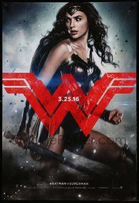 7w560 BATMAN V SUPERMAN teaser DS 1sh '16 great image of sexiest Gal Gadot as Wonder Woman!