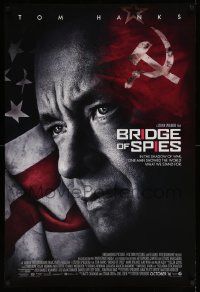 7w585 BRIDGE OF SPIES advance DS 1sh '15 great image of Tom Hanks with U.S. and Soviet flags!