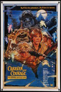 7w592 CARAVAN OF COURAGE style B int'l 1sh '84 An Ewok Adventure, Star Wars, art by Drew Struzan!