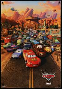7w595 CARS advance 1sh '06 Walt Disney Pixar animated automobile racing, great cast image!