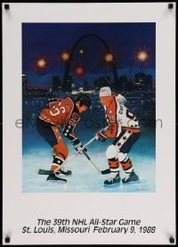 7w417 MARIO LEMIEUX/WAYNE GRETZKY 20x28 commercial poster '88 hockey image of the two facing off!