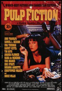 7w423 PULP FICTION 24x36 commercial poster '06 Quentin Tarantino, close up of Uma Thurman smoking!