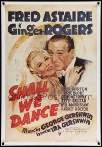 7w432 SHALL WE DANCE 26x38 commercial poster '90s wonderful art of Fred Astaire & Ginger Rogers!