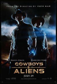 7w610 COWBOYS & ALIENS teaser DS 1sh '11 July style, cool image of Daniel Craig & Harrison Ford!