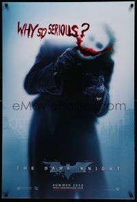 7w621 DARK KNIGHT teaser DS 1sh '08 great image of Heath Ledger as the Joker, why so serious?