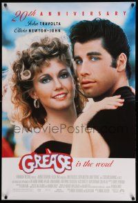 7w691 GREASE 1sh R98 close up of John Travolta & Olivia Newton-John in a most classic musical!