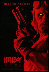 7w703 HELLBOY teaser 1sh '04 Mike Mignola comic, cool red image of Ron Perlman, here to protect!