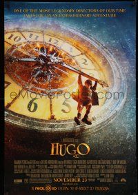 7w716 HUGO advance DS 1sh '11 Martin Scorsese, Ben Kingsley, cool image of Asa hanging on clock!