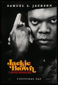 7w750 JACKIE BROWN teaser 1sh '97 Quentin Tarantino, cool image of Samuel L. Jackson with gun!
