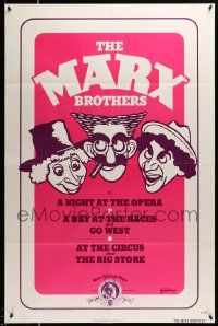 7w808 MARX BROTHERS 1sh '74 Al Hirschfeld-like art of Harpo, Chico & Groucho Marx!