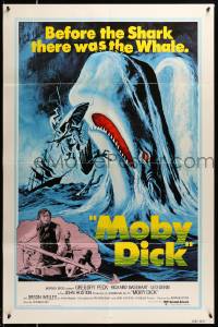7w820 MOBY DICK 1sh R76 John Huston, great Gustav Rehberger art of Gregory Peck & the giant whale