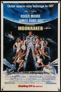 7w821 MOONRAKER advance 1sh '79 Roger Moore as James Bond by Goozee, blasting off in June!
