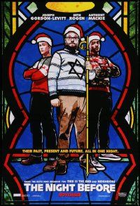 7w832 NIGHT BEFORE teaser DS 1sh '15 Joseph Gordon-Levitt, Seth Rogen and Mackie in stained glass!