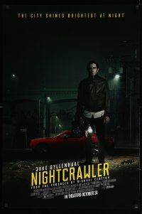 7w833 NIGHTCRAWLER advance DS 1sh '14 cool image of Jake Gyllenhaal with camera and sports car!