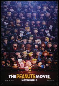 7w853 PEANUTS MOVIE style B advance DS 1sh '15 wonderful image of all characters in movie theater!