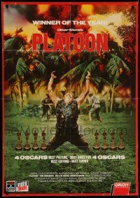 7w347 PLATOON 28x40 video poster '86 Oliver Stone, Vietnam classic, winner of the year!