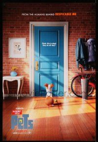 7w904 SECRET LIFE OF PETS advance DS 1sh '16 cool CGI image of dog sitting behind door with ball!
