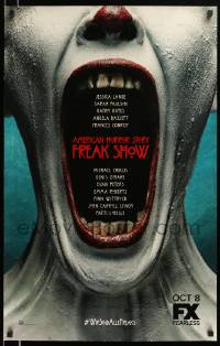 7w278 AMERICAN HORROR STORY tv poster '14 Freak Show, bizarre clown image with huge mouth!