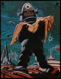 7w187 FORBIDDEN PLANET 2-sided 17x22 special '70s art of Robby the Robot carrying sexy Anne Francis