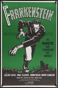 7w458 FRANKENSTEIN REPRO 26x40 special '80s great art of Boris Karloff as the monster!