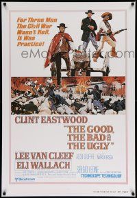 7w460 GOOD, THE BAD & THE UGLY REPRO 27x39 special '80s Eastwood, Cleef, Wallach, Leone