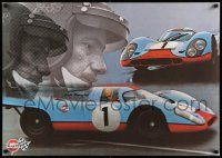 7w070 GULF PORSCHE 917 2-sided 24x34 Swiss advertising poster '70s Jo Siffert & schematic of racer!
