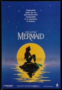 7w205 LITTLE MERMAID 18x26 special '89 Ariel in moonlight, Disney underwater cartoon!
