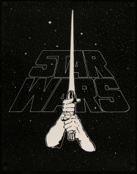 7w255 STAR WARS bootleg 22x28 special '77 George Lucas' sci-fi classic, art of hands & lightsaber!