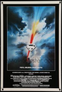 7w942 SUPERMAN 27x40 commercial poster '06 comic book hero Christopher Reeve, Bob Peak logo art!
