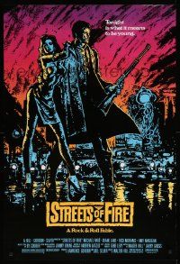 7w936 STREETS OF FIRE 1sh '84 Walter Hill directed, Michael Pare, Diane Lane, artwork by Riehm!
