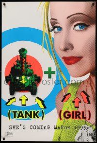 7w947 TANK GIRL teaser 1sh '95 Lori Petty, based on the comic strip, cool blacklight design!