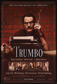 7w967 TRUMBO teaser DS 1sh '15 Bryan Cranston in the title role as Dalton behind typewriter!