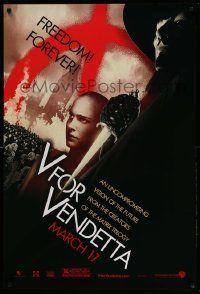 7w976 V FOR VENDETTA teaser 1sh '05 Wachowskis, Natalie Portman, Hugo Weaving, city in flames!