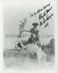 7x1214 CLAYTON MOORE signed 8x10 REPRO still '84 great Lone Ranger portrait on rearing Silver!