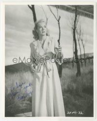 7x1253 HILLARY BROOKE signed 8x10 REPRO still '80s close up looking scared in Invaders From Mars!