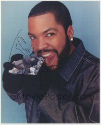 7x1087 ICE CUBE signed color 8x10 REPRO still '00s great c/u putting a huge diamond in his mouth!
